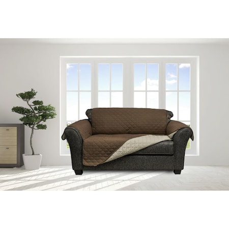Quick Fit Quickfit RECCN=12 /15677 Reversible Sofa Cover Couch Covers - Water Resistant Furniture Slipcover Great For Kids Dogs Pets - Solid - Loveseat - Brown & Beige RECCN=12 /15677